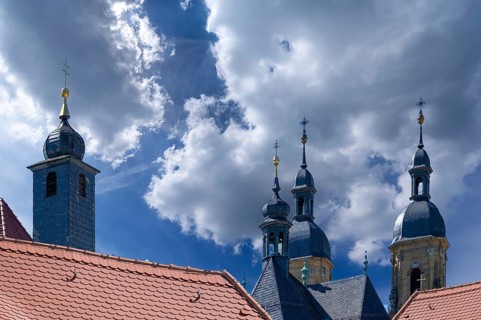 Bell towers of the parish and pilgrimage church of the Holy Trinity, basilica in Gößweinstein,