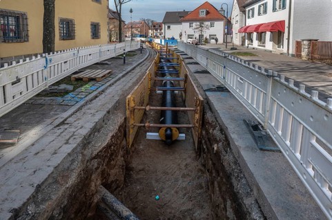 Road construction work on the power supply, Adelsdorf, Upper Franconia, Bavaria, Germany, Europe