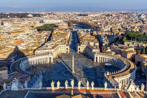 Rome St Peter's Square in the Vatican Skyline from above in Rome, Italy, Europe