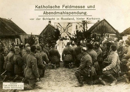 Catholic field mass and communion service, in front of the battle in Russia, behind Korkovo, 1914 -