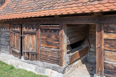 Historic bristle cattle stables from the castle farm, Adelsdorfer Schlosshof, now a foundation,