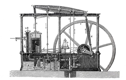 Average by James Watt's steam engine, around 1800, digitally improved reproduction of a 19th