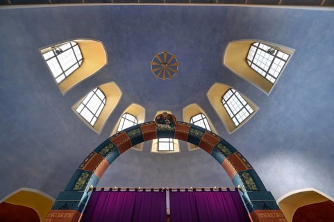 Dome above the chancel in the church of St Stephanus, Art Nouveau building with neo-Romanesque