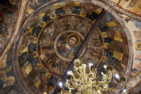 Impressive ceiling fresco with a detailed depiction of a holy figure in a dome, Easter 2025, Church