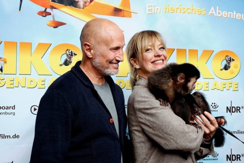 Benno Fürmann and Heike Makatsch at the Berlin premiere of AKIKO - DER FLIEGENDE AFFE at the