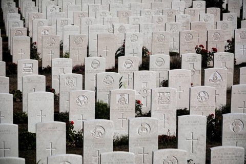 Ypres, Passchendaele, Belgium 08/2018: graves of Tyne Cot military cemetery