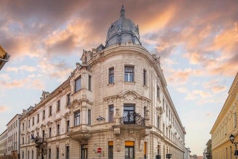 Old, beautifully decorated buildings in a historic city centre. Picture from the city centre of the