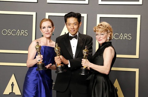 Anne Morgan, Kazu Hiro and Vivian Baker at the 92nd Academy Awards, Press Room held at the Dolby