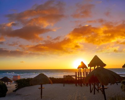 Cancun sunrise at Delfines Beach at Hotel Zone of Mexico