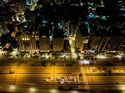 Florianopolis in Santa Catarina. Night aerial image