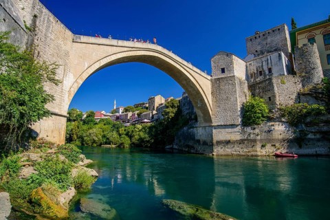 Mostar Bridge, an Ottoman bridge in Mostar, Bosnia and Herzegovina, Europe