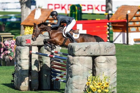 Armando Trapote of Spain, riding Tornado VS compete in the BMO Nations Cup during the CSIO Spruce
