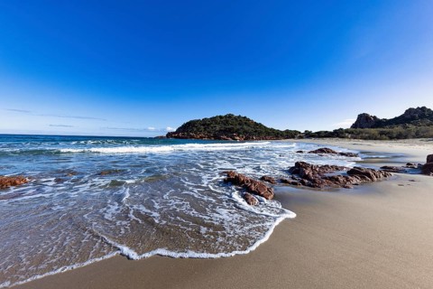 Bay with beautiful beach and sea in the sunshine, Spiaggia di Su Sirboni, Ogliastra, Sardinia,