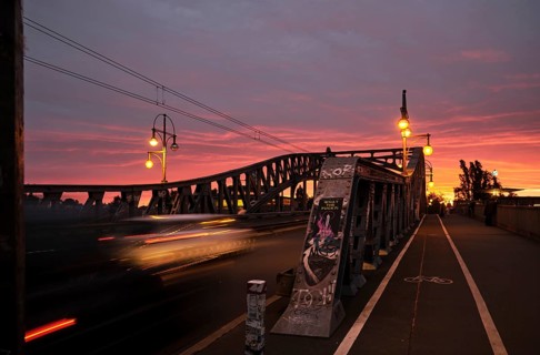 Germany, Berlin, 15.09.2024, Bösebrücke, S-Bahn station Bornholmer Straße, sunset, Europe