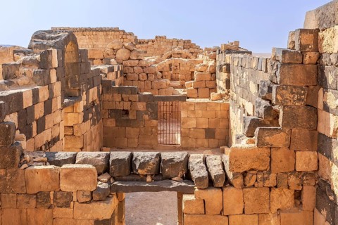 Interior of Qasr Al Hallabat desert castle in Jordan