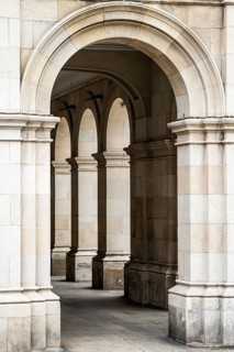 Arches of Historic City Hall in Praza de Maria Pita, main Square in La Coruna, Galicia - Spain