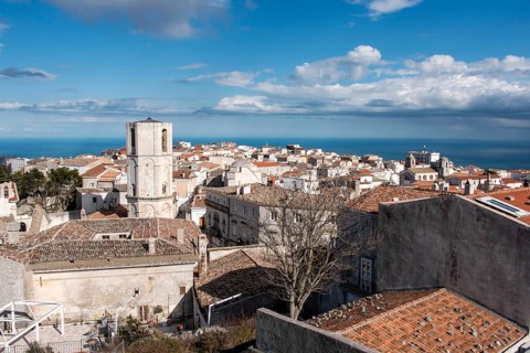 View of Monte Sant Angelo from Norman Swabian Aragonese castle, Gargano Peninsula in Southern Italy