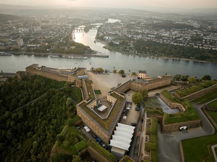 Ehrenbreitstein Fortress is situated 118 metres above the Rhine opposite the mouth of the Moselle