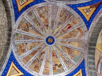 Mural painting representing life in the medieval town, 20th century, Parish Church of Our Lady of