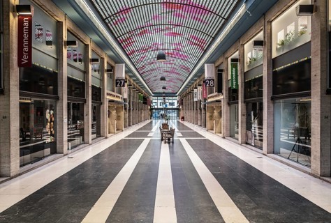 Brussels, Belgium, 01 28 2018: Ravenstein Gallery, an art- and shopping place designed by Horta in
