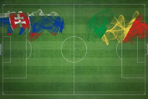 Slovakia vs Congo Soccer Match, national colors, national flags, soccer field, football game,