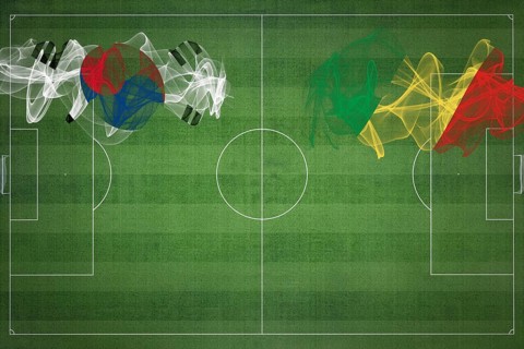 South Korea vs Congo Soccer Match, national colors, national flags, soccer field, football game,