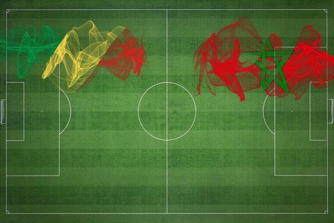 Republic of the Congo vs Morocco Soccer Match, national colors, national flags, soccer field,