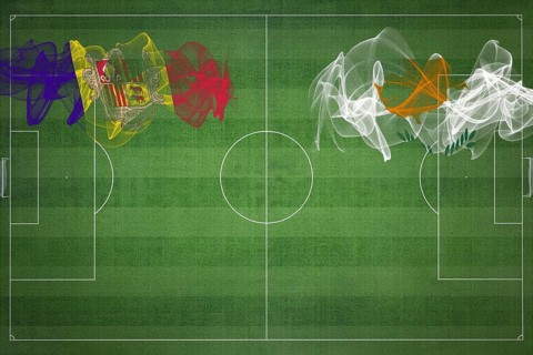 Andorra vs Cyprus Soccer Match, national colors, national flags, soccer field, football game,