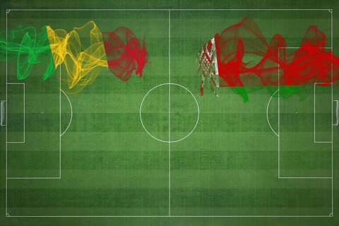 Mali vs Belarus Soccer Match, national colors, national flags, soccer field, football game,