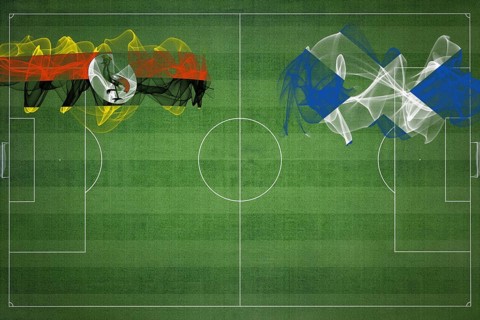 Uganda vs Scotland Soccer Match, national colors, national flags, soccer field, football game,