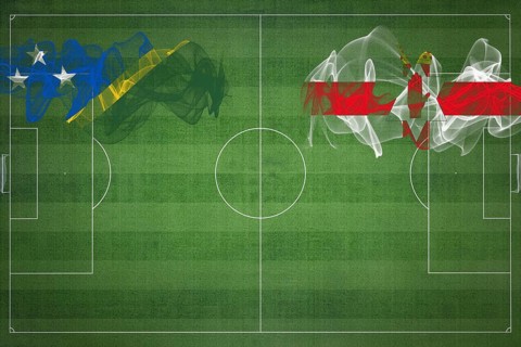 Solomon Islands vs Northern Ireland Soccer Match, national colors, national flags, soccer field,