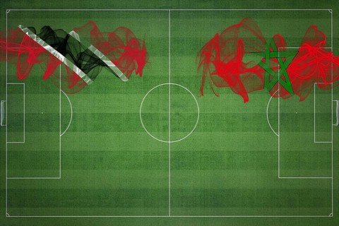 Trinidad and Tobago vs Morocco Soccer Match, national colors, national flags, soccer field,