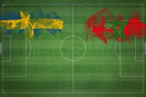 Sweden vs Morocco Soccer Match, national colors, national flags, soccer field, football game,