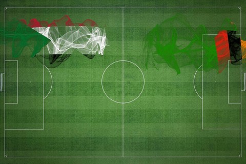 Sudan vs Zambia Soccer Match, national colors, national flags, soccer field, football game,