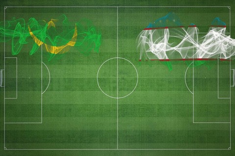 Mauritania vs Uzbekistan Soccer Match, national colors, national flags, soccer field, football
