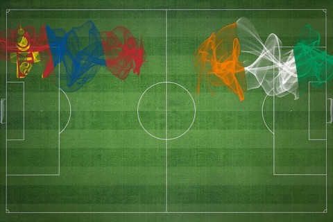 Mongolia vs Ivory Coast Soccer Match, national colors, national flags, soccer field, football game,