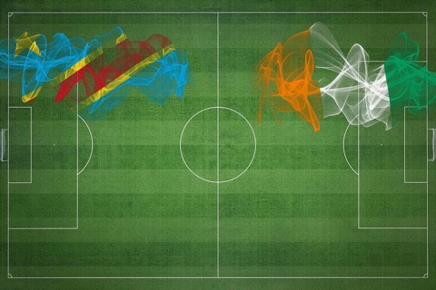 Democratic Republic of Congo vs Ivory Coast Soccer Match, national colors, national flags, soccer