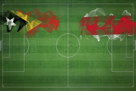 East Timor vs Costa Rica Soccer Match, national colors, national flags, soccer field, football