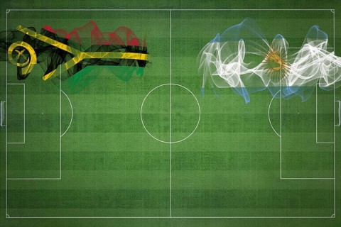 Vanuatu vs Argentina Soccer Match, national colors, national flags, soccer field, football game,
