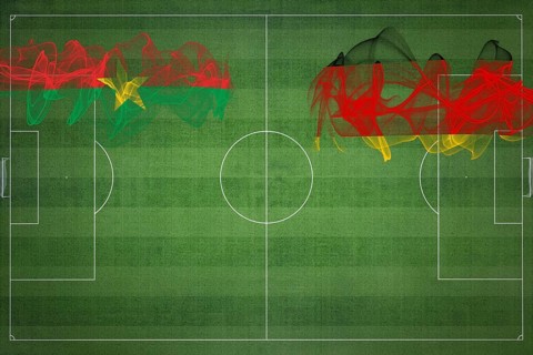 Burkina Faso vs Germany Soccer Match, national colors, national flags, soccer field, football game,