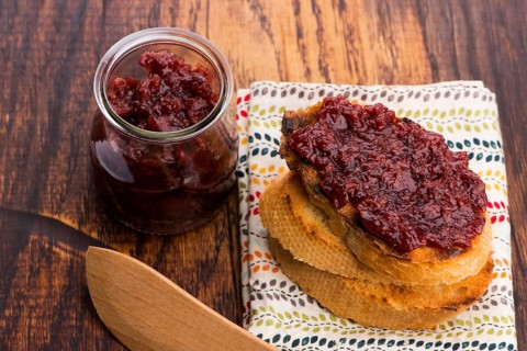 Bread with sweet cherry jam