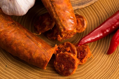 Spanish traditional chorizo sausage, with fresh herbs