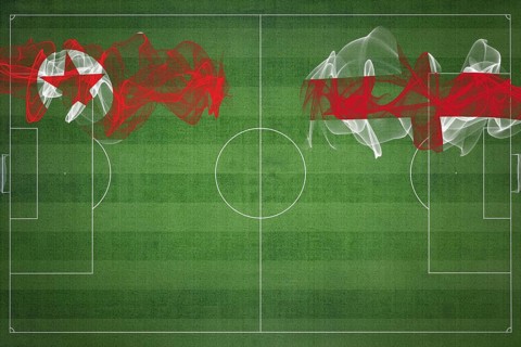 North Korea vs England Soccer Match, national colors, national flags, soccer field, football game,