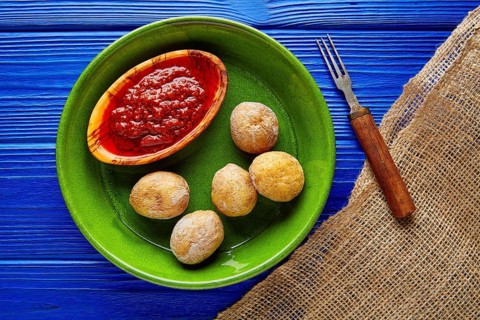 Papas arrugas al mojo wrinkled potatoes Canary islands recipe red spicy sauce