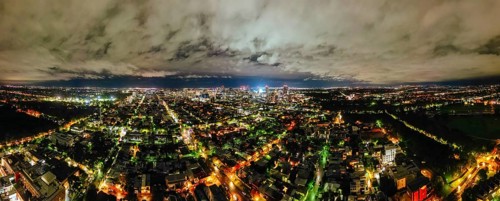 Aerial view at night of Adelaide's famous skyline in Victoria, Australia, Oceania