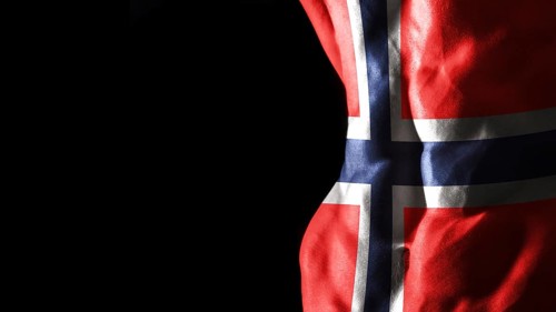 Norway flag on abs muscles national sport workout, bodybuilding concept, black background