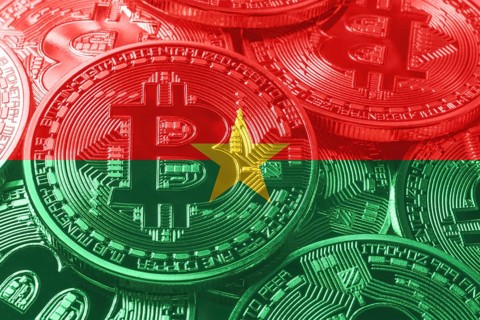 Burkina Faso bitcoin flag, national flag cryptocurrency concept black background