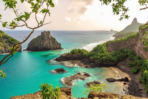 Fernando de Noronha, Brasil. Turquoise water around the Two Brothers rocks, UNESCO World Heritage