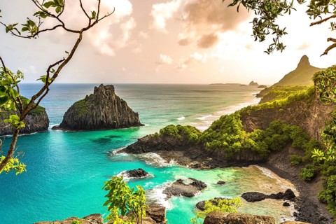 Fernando de Noronha, Brasil. Turquoise water around the Two Brothers rocks, UNESCO World Heritage