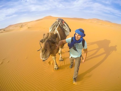 Selfie with camel in the Sahara desert